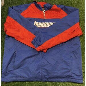 Kansas Jayhawks jacket mens 2xl blue red Y2K full zip Majestic lightweight NCAA